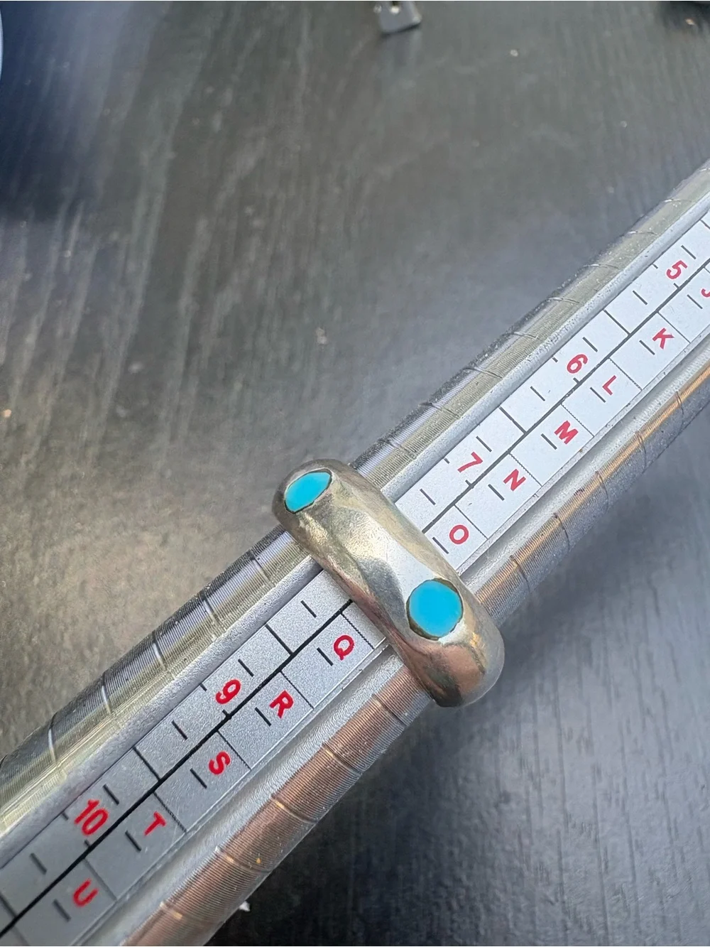 Mexico Sterling Silver Ring with Turquoise Inlay - Size 7.75